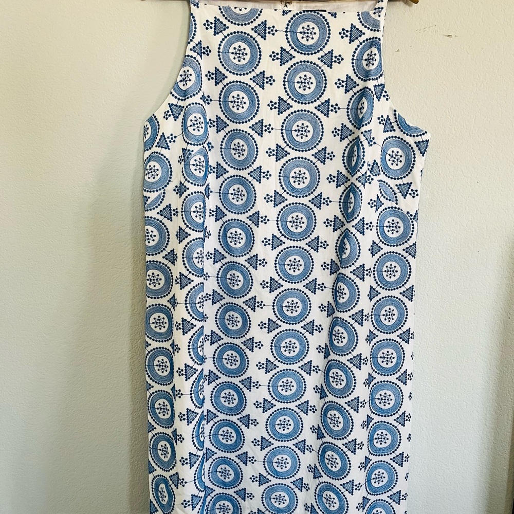 Elegant Blue and White Patterned Dress